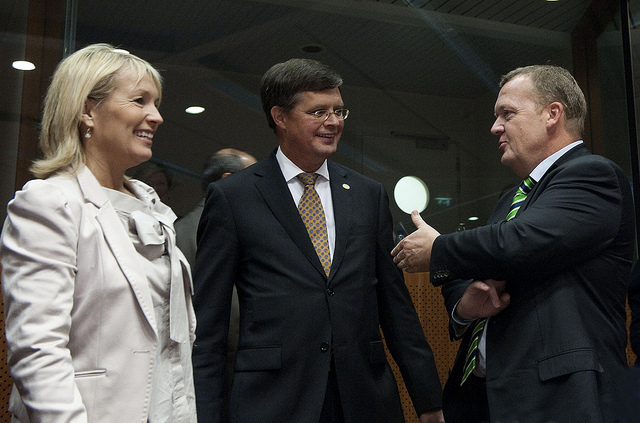 Lene Espersen, dansk udenrigsminister, Jan Peter Balkenende, Hollands premierminister, og den danske statsminister, Lars Løkke Rasmussen, til EU-topmødet. 