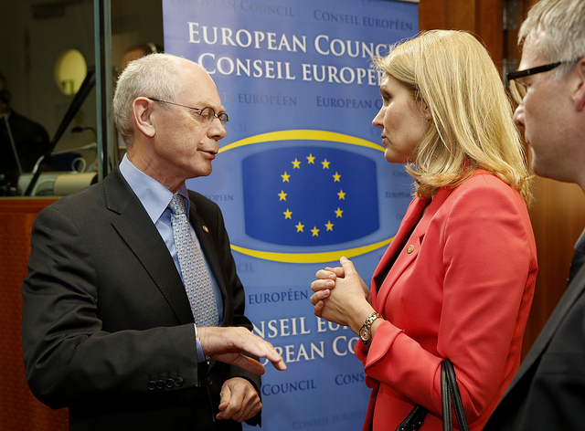 Herman Van Rompuy og Helle Thorning-Schmidt ved EU-topmødet.