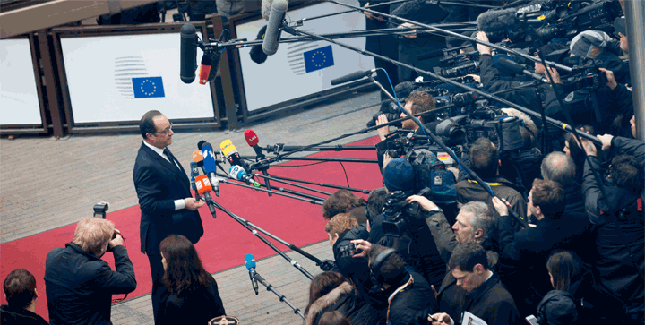 Den franske præsident Francois Hollande ankommer til EU-topmødet. Foto: Rådet